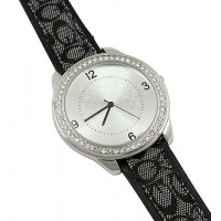 Watch – 12 PCS Lady Watches - Monogram Band w/ Rhinestone Accent Frame - Grey - WT-L80043CGY