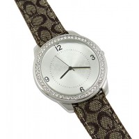 Watch – 12 PCS Lady Watches - Monogram Band w/ Rhinestone Accent Frame - Light Brown - WT-L80043CLBN
