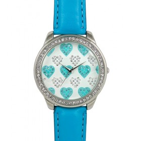 Watch – 12 PCS Lady Watches - Fine Faux Leather Band w/ Rhinestone Heart - Blue