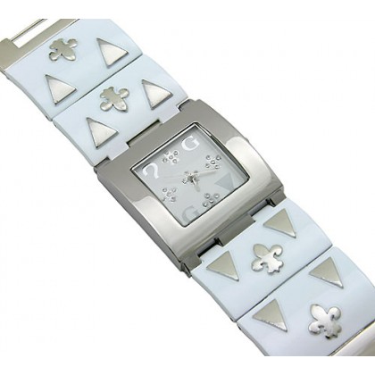 Watch – 12 PCS Lady Watches - Fleur De Lis Patched Metal Band - White - WT-L80139WT