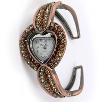 Watch – 12 PCS Lady Watches - w/ Rhinestone Heart Face - Copper - WT-L80521COP