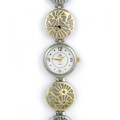 Watch – 12 PCS Lady Watches - Filigri Carving Disc Links Band - Silver/Gold - WT-L80617TT