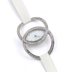 Watch – 12 PCS Lady Watches - Rhinestone Dual Circles Frame - White - WT-L80631/WT