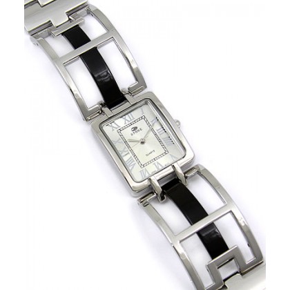 Watch – 12 PCS Lady Watches - Chrome Square Link Band- Black - WT-L80639BK