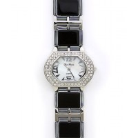 Watch – 12 PCS Lady Watches - Acrylic Square Links w/ Multi Lines Design Band - Black- WT-L80656BK