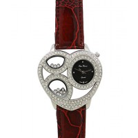 Watch – 12 PCS Lady Watches - Rhinestone Heart Shape Frame w/ Croc Embossed Band - Red - WT-L80665RD
