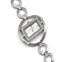 Watch – 12 PCS Lady Watches - Rhinestone Square Shape Frame w/ Loop Links Band - Silver - WT-L80670SV 
