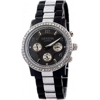 Watch – 12 PCS Lady Watches - Two-tone Metal Band w/ Rhinestone Accent - Black/Silver - WT-MN7007BK-BKSL