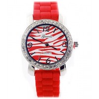 Watch – 12 PCS Lady Watches - Slicone Band w/ Stripest Dial - Red - WT-MN8001Z-RD