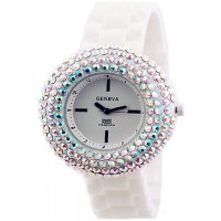 Watch – 12 PCS Lady Watches - Slicone Band w/ Rhinestones - White - WT-MN8021WT