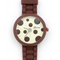 Watch – 12 PCS Lady Watches - Slicone Band w/ Polka Dots Dial - Brown -WT-MN8038P-BN