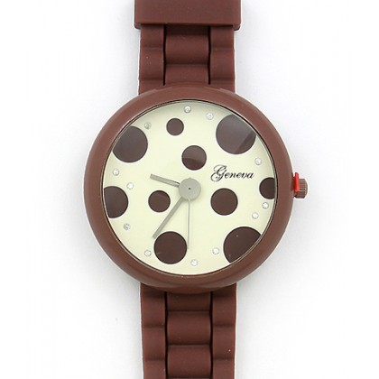 Watch – 12 PCS Lady Watches - Slicone Band w/ Polka Dots Dial - Brown -WT-MN8038P-BN