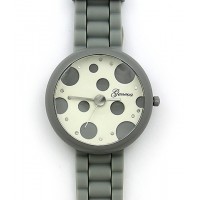 Watch – 12 PCS Lady Watches - Slicone Band w/ Polka Dots Dial - Gray -WT-MN8038P-GY