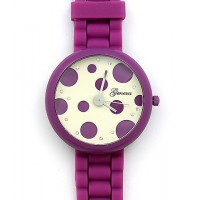 Watch – 12 PCS Lady Watches - Slicone Band w/ Polka Dots Dial - Purple -WT-MN8038P-PL