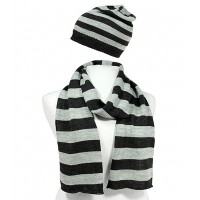 Hat & Scarf Set - 12-set Knitted Stripes Set – HTSF-TO103BKGY