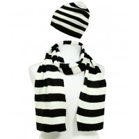 Hat & Scarf Set - 12-set Knitted Stripes Set – HTSF-TO103BKWT