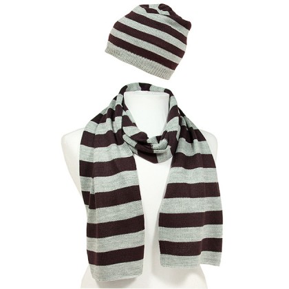 Hat & Scarf Set - 12-set Knitted Stripes Set – HTSF-TO103BNGY