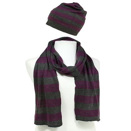 Hat & Scarf Set - 12-set Knitted Stripes Set – HTSF-TO103PLGY