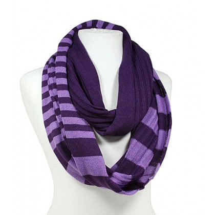 Scarf - 12 PCS Infinity Loop Knitted Stripes - Purple -SF-11KS002PL