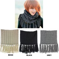 Scarf - 12 PCS Double Layer Cable Knitted With Fringes Neck Warmer - SF-NK35