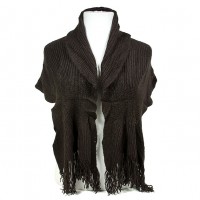 Scarf - 12 PCS Knitted W/ Fringe - Brown -  SF-S1272BN
