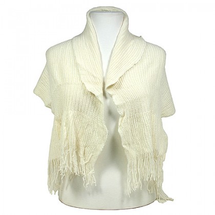 Scarf - 12 PCS Knitted W/ Fringe - Ivory - SF-S1272IV