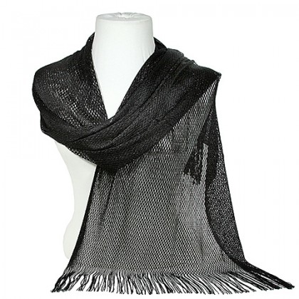 Scarf - 12 PCS Shawl - Knitted  Metallic Scarves - Black - SF-SFB3836BK