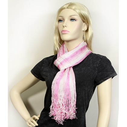 Scarf - 12 PCS Shimmer Shawl Stripe - Pink / White Color - SF-SHL107101