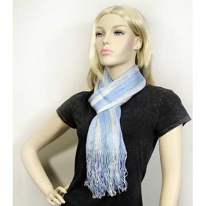 Scarf - 12 PCS Shimmer Shawl Stripe - Blue / White Color - SF-SHL107102