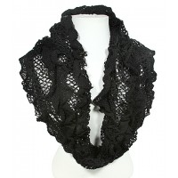 Scarf - 12 PCS Infinity Crochet Ruffle - Black - SF-TSF51466BK