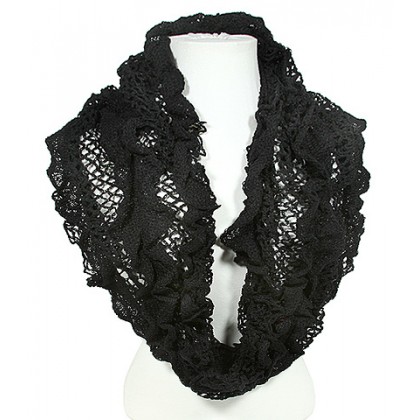 Scarf - 12 PCS Infinity Crochet Ruffle - Black - SF-TSF51466BK