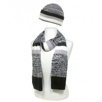 Hat & Scarf Set - 12-set Cashmere Feel Knitted Muffler Set - Black / White Color - SFHT-MFL1221.01