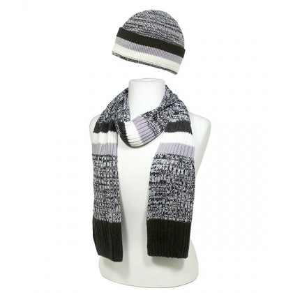 Hat & Scarf Set - 12-set Cashmere Feel Knitted Muffler Set - Black / White Color - SFHT-MFL1221.01