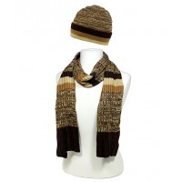 Hat & Scarf Set - 12-set Cashmere Feel Knitted Muffler Set -  Brown Color - SFHT-MFL1221.02