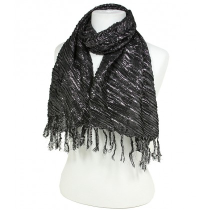 Scarf - 12 PCS Metallic Plead Lurex Bias-Cut w/ Fringes - Black /Silver – SF-BL1206BKSI