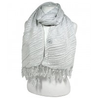 Scarf - 12 PCS Metallic Plead Lurex Bias-Cut w/ Fringes - White/ Silver – SF-BL1206WTSI