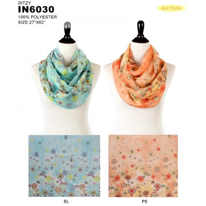 Infinity Scarf - 12 PCS Silk Touch - Daisy Print  - SF-IN6030