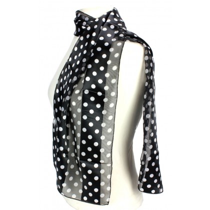 Scarf - 12 PCS Silk Feel Touch - Black w/ White Polka Dots - SF-ON1126WH-BK