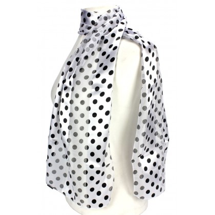 Scarf - 12 PCS Silk Feel Touch - White w/ Black Polka Dots - SF-ON1126WH-BK