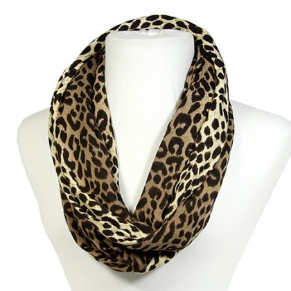 Scarf - 12 PCS Infinity Loop Leopard Print - Brown - SF-PCW0784BN 