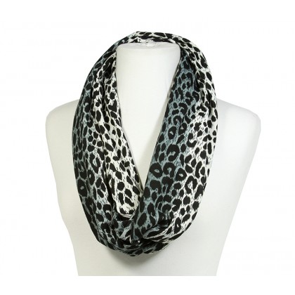 Scarf - 12 PCS Infinity Loop Leopard Print - Charcoal - SF-PCW0784CH 