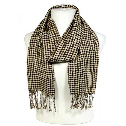 Scarf - 12 PCS Houndstooth Print - Brown Color - SF-PS454BN