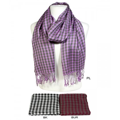 Scarf - 12 PCS Plaid Print Scarf - SF-PS478