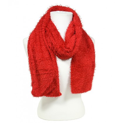 Scarf - 12 PCS Chenille -Red Color - SF-S1325RD