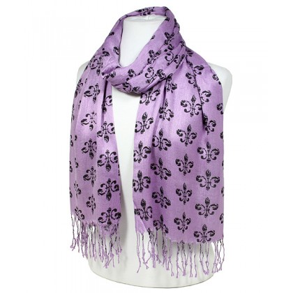 Scarf - 12 PCS Fleur De Lis Print  Shawl - Purple Color - SF-SHL1704PL