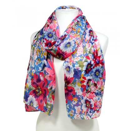 Scarf - 12 PCS Fabric Scarf - Floral Print -  Blue - SF-SSF25106BL