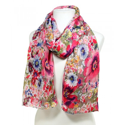 Scarf - 12 PCS Fabric Scarf - Floral Print -  Pink - SF-SSF25106PK