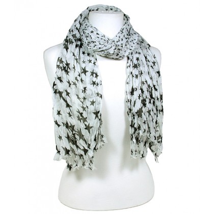 Scarf - 12 PCS Ribbed Stars Print - White – SF-SSF50526WH