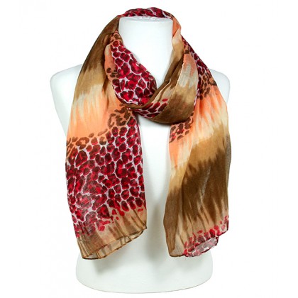 Scarf - 12 PCS Leopard Print - Brown / Orange / Tan  - SF-SSF50815BR