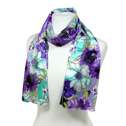 Scarf - 12pcs Floral Print Scarves - Purple - SF-SSPO1190PP